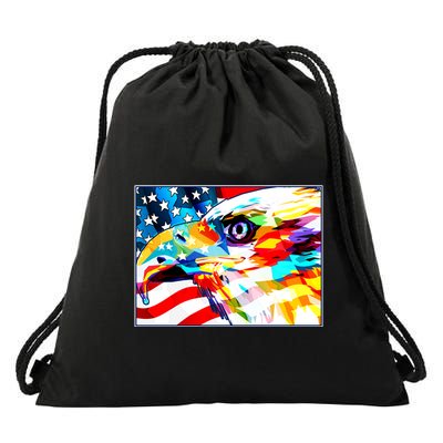 Colorful USA American Flag Eagle Head Pop Art Drawstring Bag