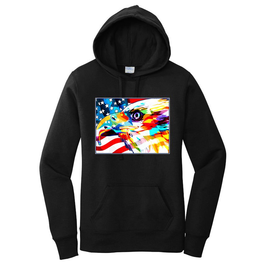 Colorful USA American Flag Eagle Head Pop Art Women's Pullover Hoodie