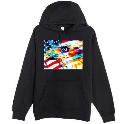 Colorful USA American Flag Eagle Head Pop Art Premium Pullover Hoodie