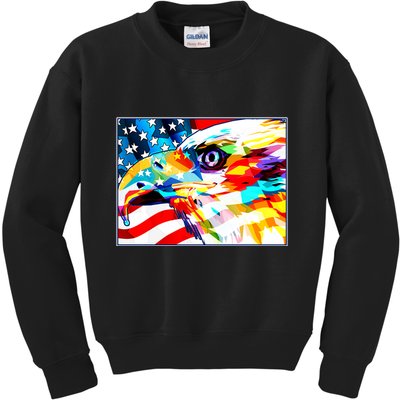 Colorful USA American Flag Eagle Head Pop Art Kids Sweatshirt