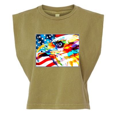 Colorful USA American Flag Eagle Head Pop Art Garment-Dyed Women's Muscle Tee