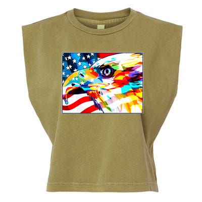 Colorful USA American Flag Eagle Head Pop Art Garment-Dyed Women's Muscle Tee