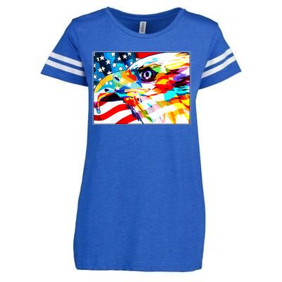 Colorful USA American Flag Eagle Head Pop Art Enza Ladies Jersey Football T-Shirt