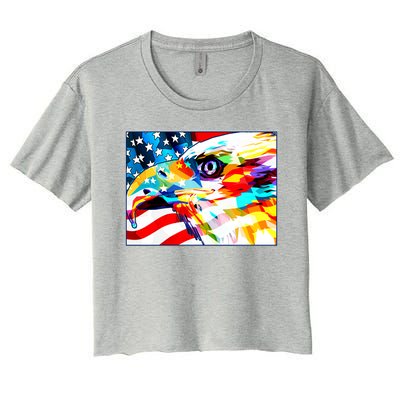 Colorful USA American Flag Eagle Head Pop Art Women's Crop Top Tee