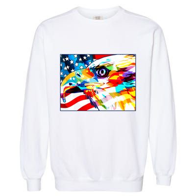Colorful USA American Flag Eagle Head Pop Art Garment-Dyed Sweatshirt