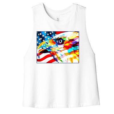 Colorful USA American Flag Eagle Head Pop Art Women's Racerback Cropped Tank