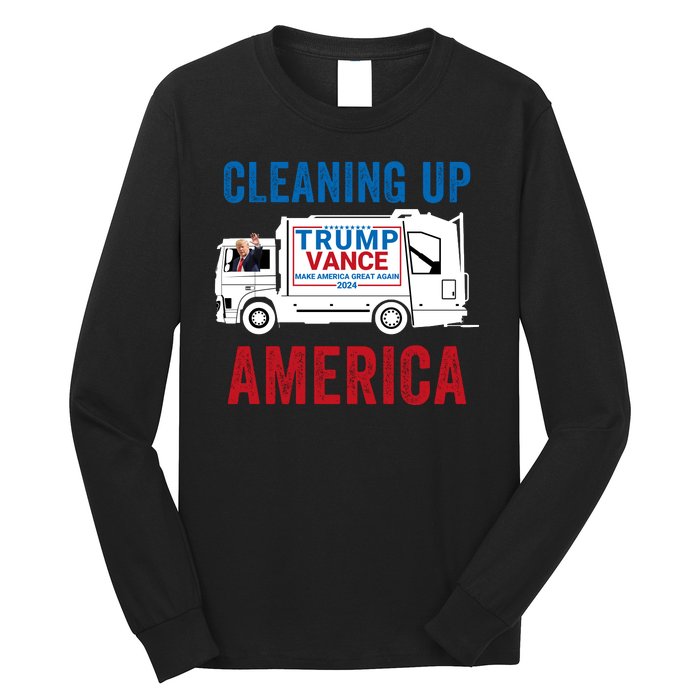 Cleaning Up America Maga Garbage Truck Trump 2024 Long Sleeve Shirt