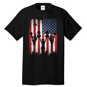 Cheerleaders USA American Flag 4th Of July Cheerleading Tall T-Shirt