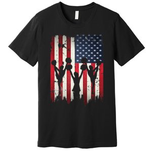 Cheerleaders USA American Flag 4th Of July Cheerleading Premium T-Shirt