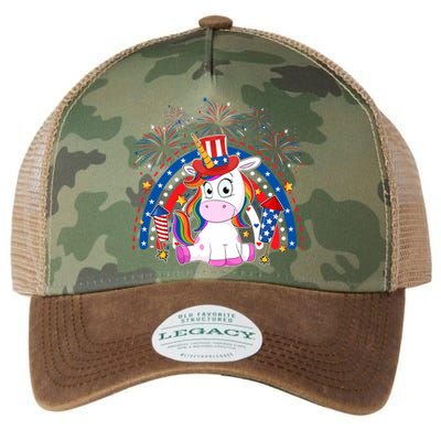 Cute Unicorn American Flag Rainbow Indepedence Day July 4th Gift Legacy Tie Dye Trucker Hat