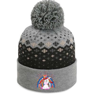 Cute Unicorn American Flag Rainbow Indepedence Day July 4th Gift The Baniff Cuffed Pom Beanie