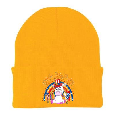 Cute Unicorn American Flag Rainbow Indepedence Day July 4th Gift Knit Cap Winter Beanie