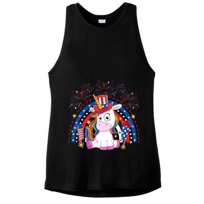 Cute Unicorn American Flag Rainbow Indepedence Day July 4th Gift Ladies PosiCharge Tri-Blend Wicking Tank