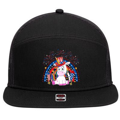 Cute Unicorn American Flag Rainbow Indepedence Day July 4th Gift 7 Panel Mesh Trucker Snapback Hat