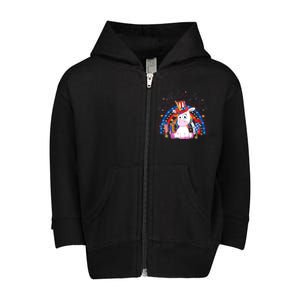 Cute Unicorn American Flag Rainbow Indepedence Day July 4th Gift Toddler Zip Fleece Hoodie