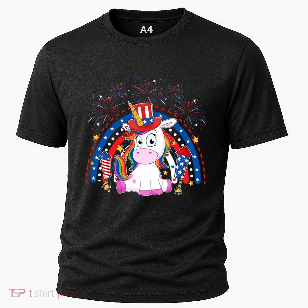Cute Unicorn American Flag Rainbow Indepedence Day July 4th Gift Performance Shirt