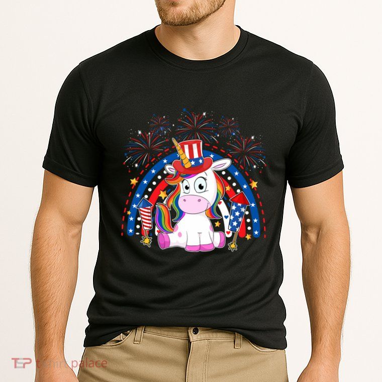 Cute Unicorn American Flag Rainbow Indepedence Day July 4th Gift Performance Shirt