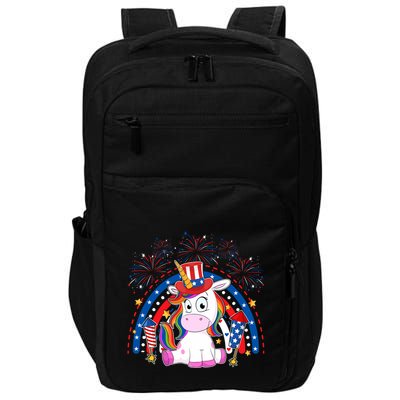 Cute Unicorn American Flag Rainbow Indepedence Day July 4th Gift Impact Tech Backpack