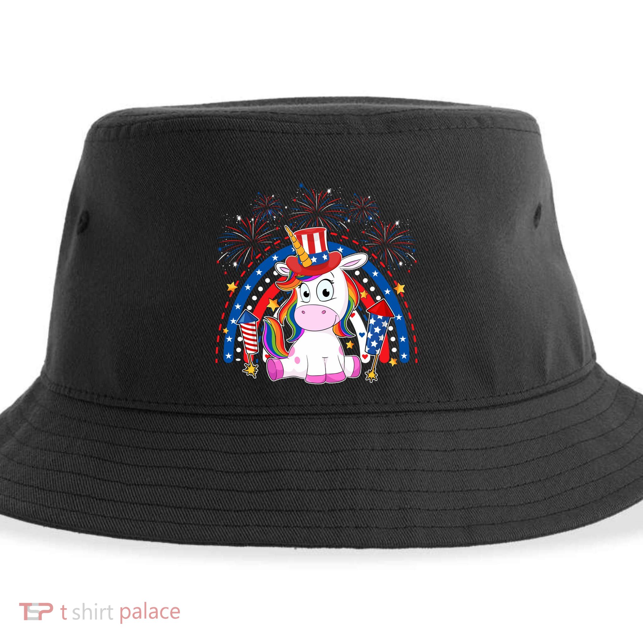 Cute Unicorn American Flag Rainbow Indepedence Day July 4th Gift Sustainable Bucket Hat