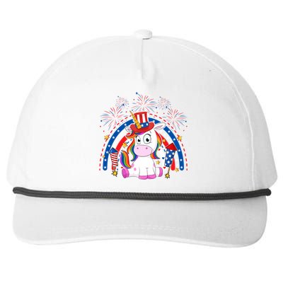 Cute Unicorn American Flag Rainbow Indepedence Day July 4th Gift Snapback Five-Panel Rope Hat