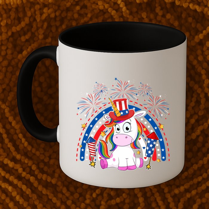 Cute Unicorn American Flag Rainbow Indepedence Day July 4th Gift Mug