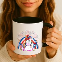 Cute Unicorn American Flag Rainbow Indepedence Day July 4th Gift Mug