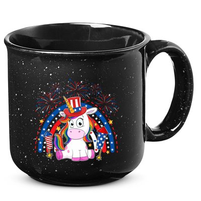 Cute Unicorn American Flag Rainbow Indepedence Day July 4th Gift 15oz Campfire Ceramic Mug