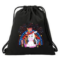 Cute Unicorn American Flag Rainbow Indepedence Day July 4th Gift Drawstring Bag