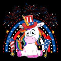 Cute Unicorn American Flag Rainbow Indepedence Day July 4th Gift Drawstring Bag
