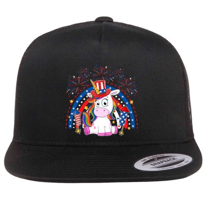 Cute Unicorn American Flag Rainbow Indepedence Day July 4th Gift Flatbill Hat