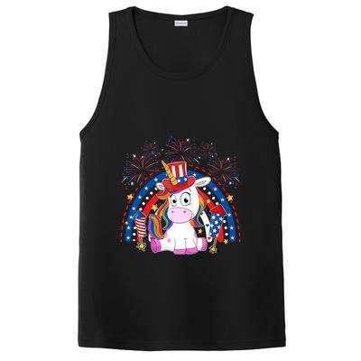 Cute Unicorn American Flag Rainbow Indepedence Day July 4th Gift PosiCharge Competitor Tank