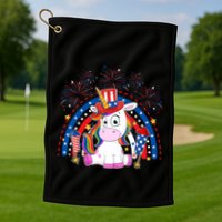 Cute Unicorn American Flag Rainbow Indepedence Day July 4th Gift Golf Towel