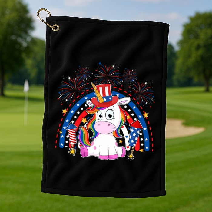 Cute Unicorn American Flag Rainbow Indepedence Day July 4th Gift Golf Towel