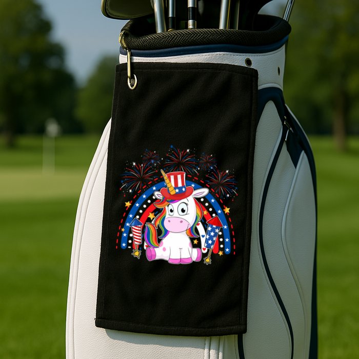 Cute Unicorn American Flag Rainbow Indepedence Day July 4th Gift Golf Towel
