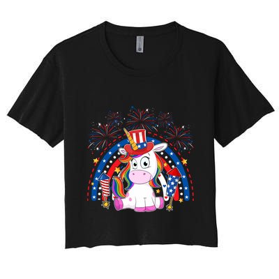 Cute Unicorn American Flag Rainbow Indepedence Day July 4th Gift Crop Top