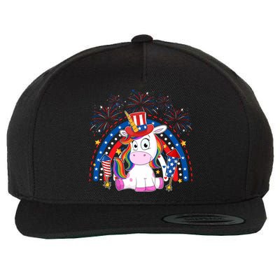 Cute Unicorn American Flag Rainbow Indepedence Day July 4th Gift Wool Snapback Cap