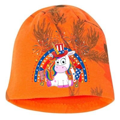 Cute Unicorn American Flag Rainbow Indepedence Day July 4th Gift Kati - Camo Knit Beanie