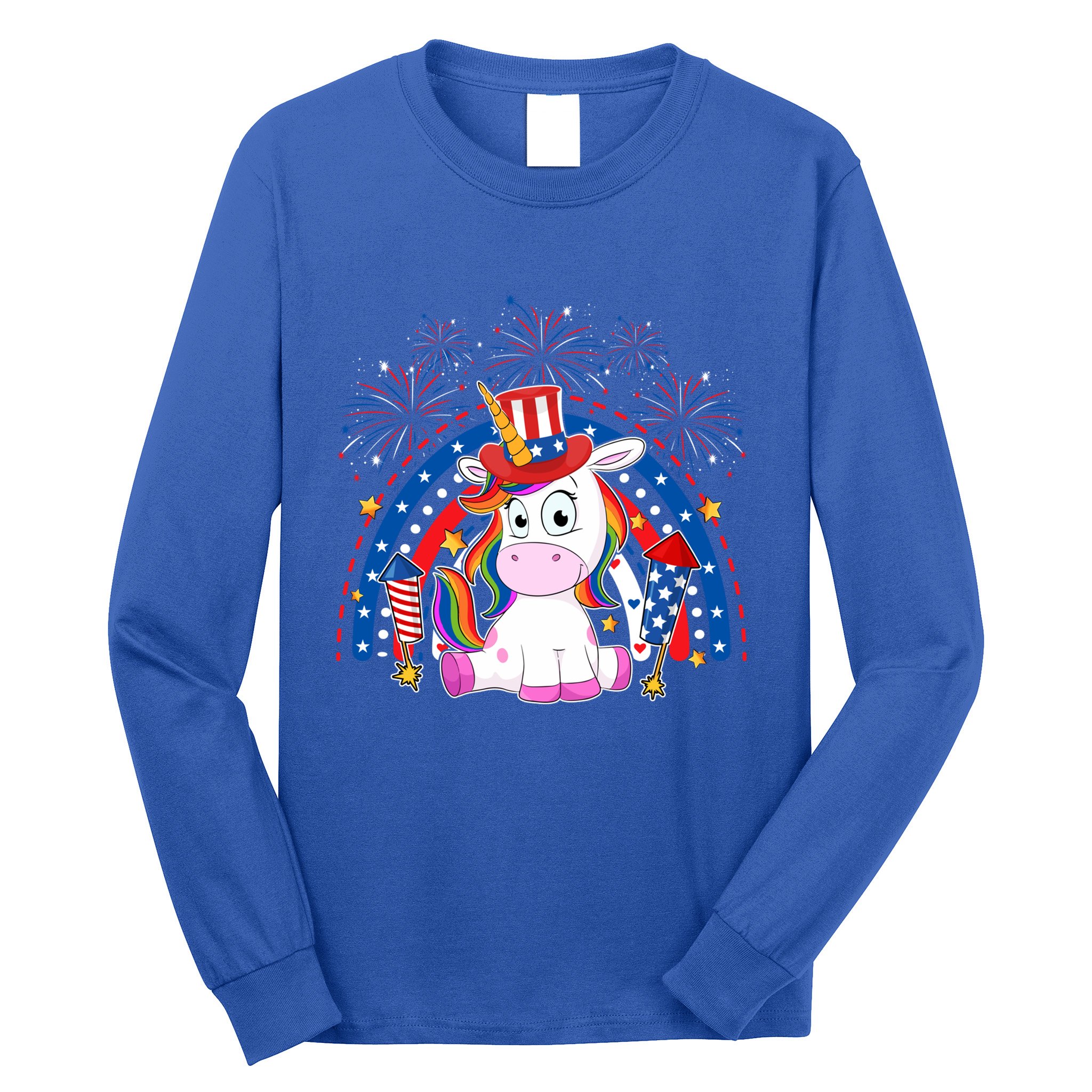 Cute Unicorn American Flag Rainbow Indepedence Day July 4th Gift Long Sleeve Shirt