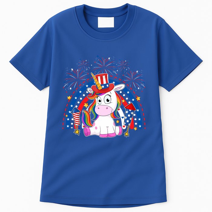 Cute Unicorn American Flag Rainbow Indepedence Day July 4th Gift Tall T-Shirt