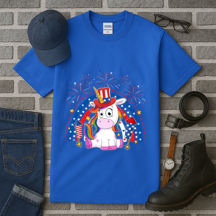 Cute Unicorn American Flag Rainbow Indepedence Day July 4th Gift Tall T-Shirt