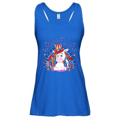 Cute Unicorn American Flag Rainbow Indepedence Day July 4th Gift Ladies Essential Flowy Tank