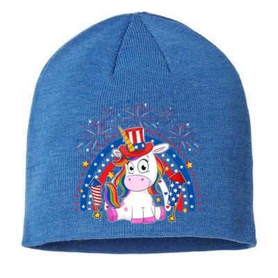 Cute Unicorn American Flag Rainbow Indepedence Day July 4th Gift Sustainable Beanie