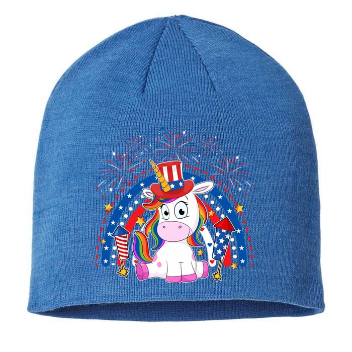 Cute Unicorn American Flag Rainbow Indepedence Day July 4th Gift Sustainable Beanie