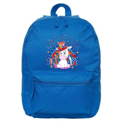 Cute Unicorn American Flag Rainbow Indepedence Day July 4th Gift 16 in Basic Backpack