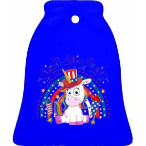 Cute Unicorn American Flag Rainbow Indepedence Day July 4th Gift Ceramic Bell Ornament