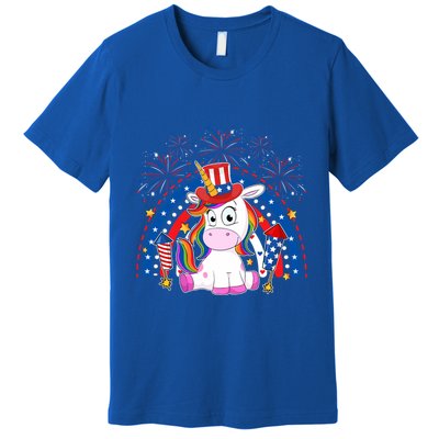 Cute Unicorn American Flag Rainbow Indepedence Day July 4th Gift Premium T-Shirt