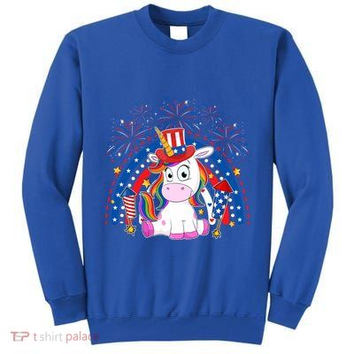 Cute Unicorn American Flag Rainbow Indepedence Day July 4th Gift Tall Sweatshirt