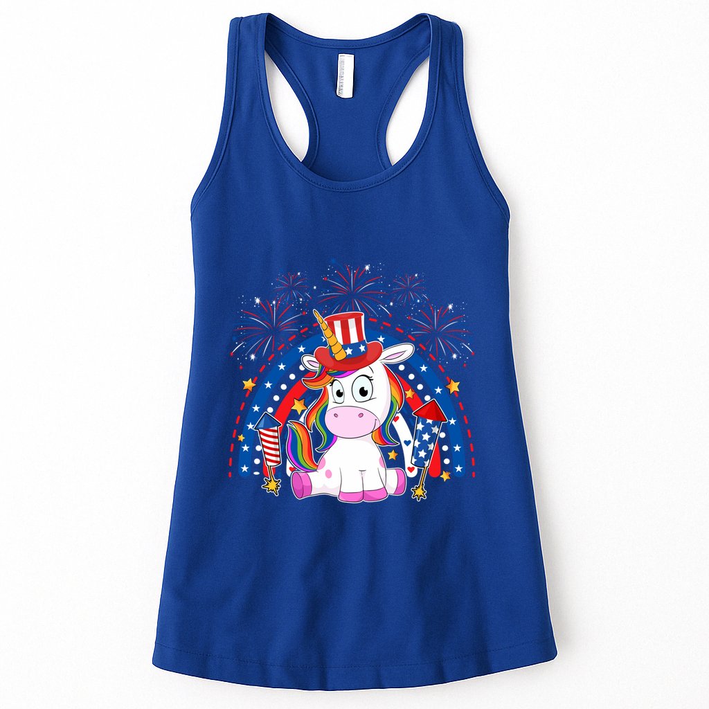 Cute Unicorn American Flag Rainbow Indepedence Day July 4th Gift Womens Tank Top