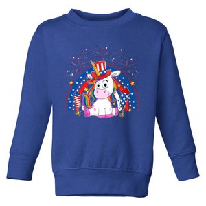 Cute Unicorn American Flag Rainbow Indepedence Day July 4th Gift Toddler Sweatshirt