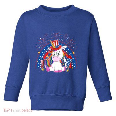 Cute Unicorn American Flag Rainbow Indepedence Day July 4th Gift Toddler Sweatshirt